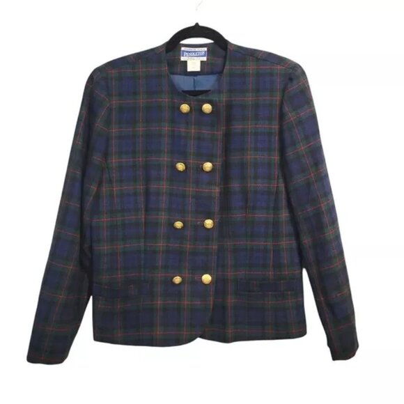 Vintage Pendleton | Wool Plaid Double Breasted Button Down Blazer Jacket - Picture 1 of 9